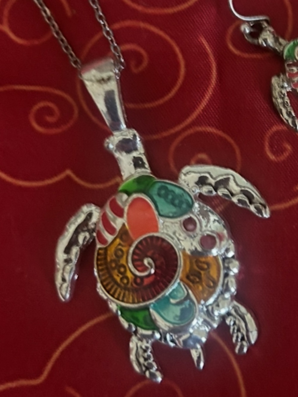 Colorful Sea Turtle Enamel Pendant Necklace - Multicolor